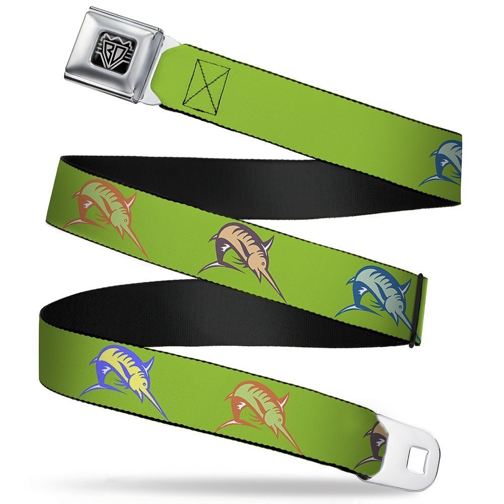 1516 Seatbelt Belt - Marlin Green/Multi Color - 1.5" Wide - 24-38 Inches in